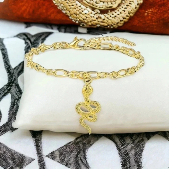 Gold Snake Anklet Bracelet - Picture 3 of 8